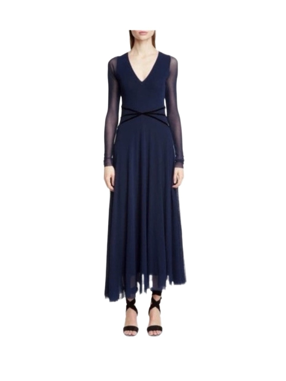 Fuzzi Long Sleeve Layered Mesh Dress with Velvet Accent Size Medium NEW NWT